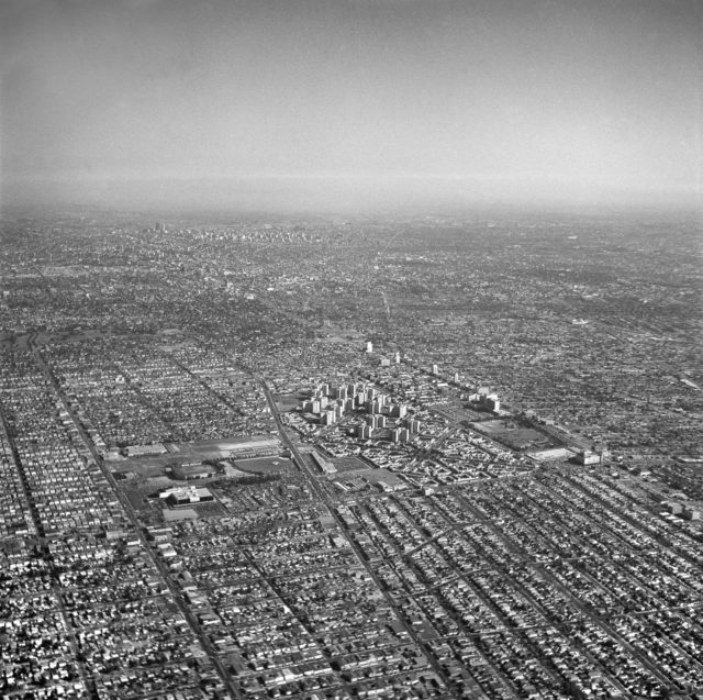 Aerial view of the Wilshire District in Los Angeles, California