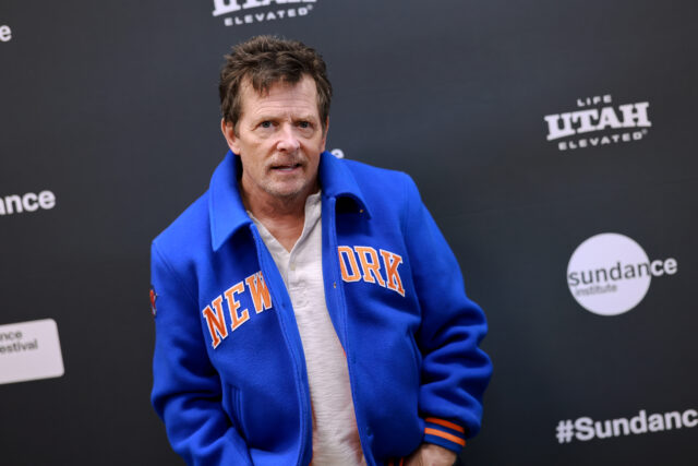 Michael J Fox wearing a blue jacket at the 2023 Sundance Film Festival