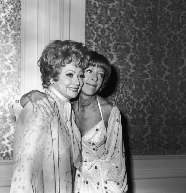 Lucille Ball and Carol Burnett posing for a photo
