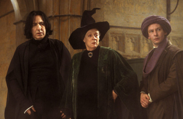 Alan Rickman, Maggie Smith and Ian Hart as Severus Snape, Minerva McGonagall and Quirinus Quirrell in 'Harry Potter and the Sorcerer's Stone'