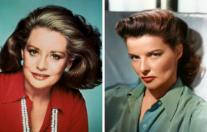 Headshots of Barbara Walters and Katharine Hepburn side-by-side
