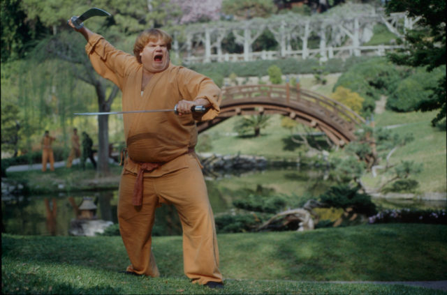 Chris Farley with swords in Beverly Hills Ninja