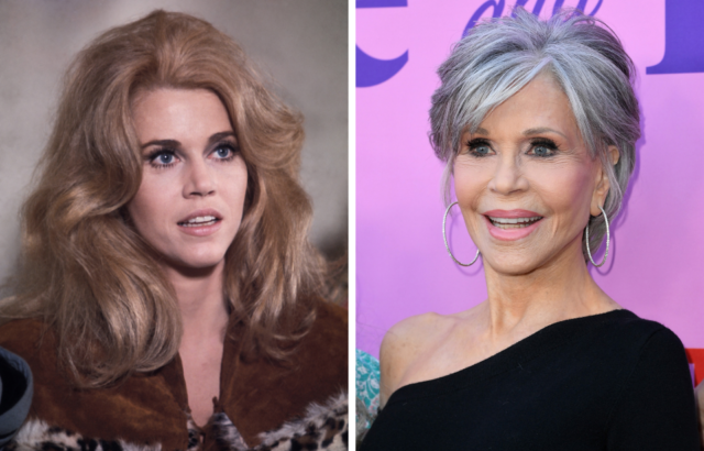 Side by side photos of Jane Fonda in 1970 and 2022