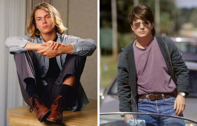 Side by side images of River Phoenix and Michael J Fox