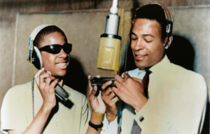 Photo of Stevie Wonder and Marvin Gaye in the recording studio