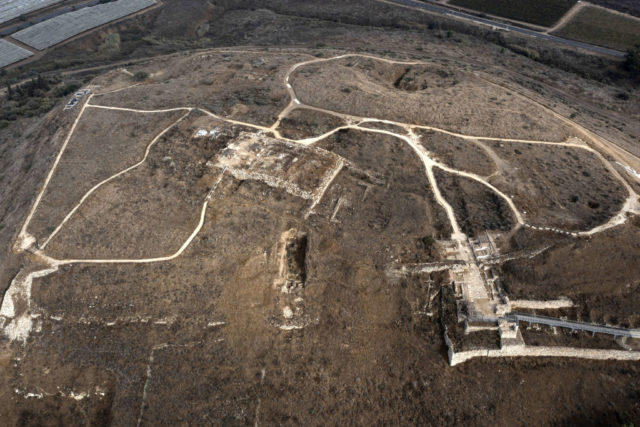 Aerial view of an archaeological site with many roads running through it.