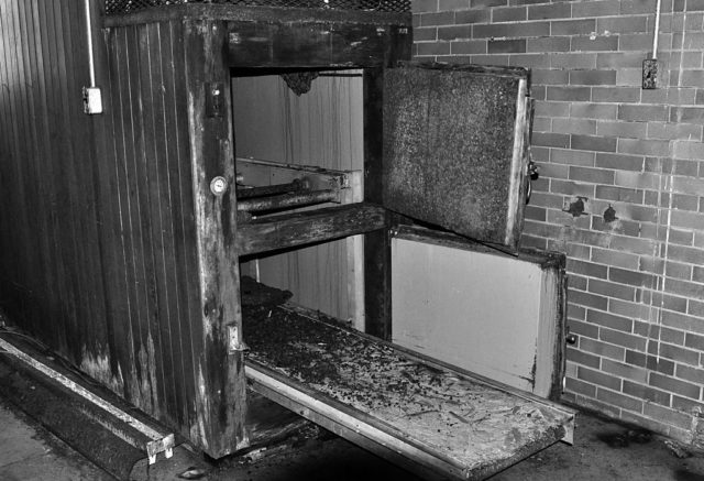 A run down body refrigeration unit in the morgue of the Trans-Allegheny Lunatic Asylum