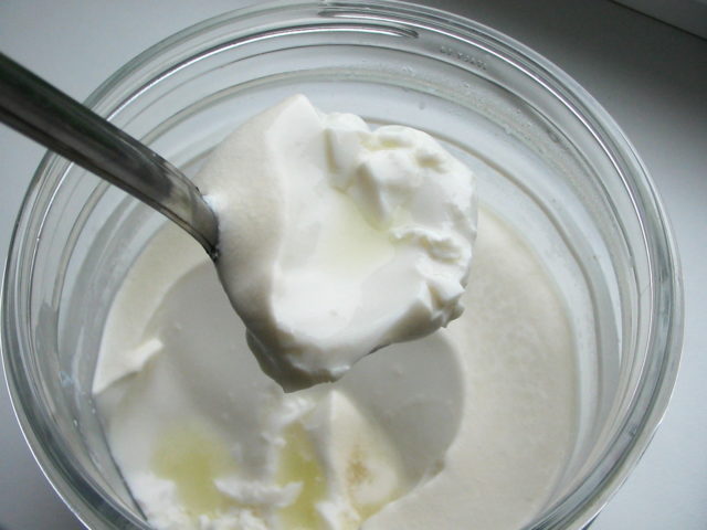 A spoonful of clabber, a sour clotted milk or yogurt