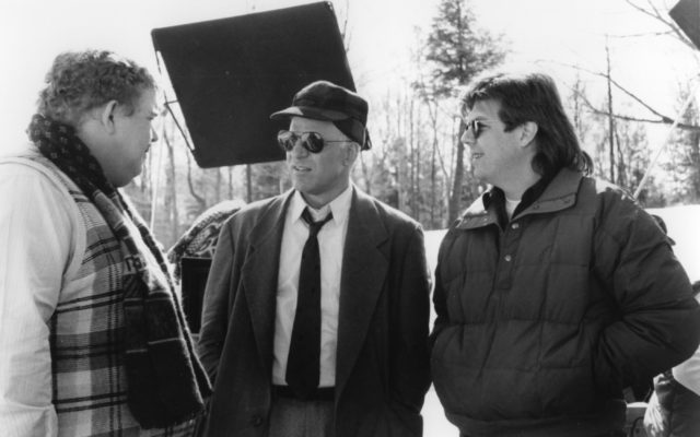 John Candy, Steve Martin, and John Hughes on set together