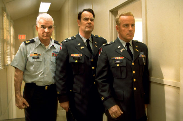 Dan Aykroyd, Steve Martin, and Phil Hartman in Sgt. Bilko, filmed a couple of years before Phil Hartman's death