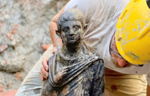 One of the bronze statues from an ancient thermal spa in San Casciano dei Bagni, Italy