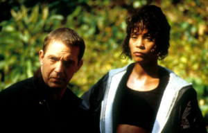 A still of Whitney Houston and Kevin Costner in "The Bodyguard"