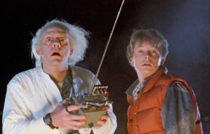 Christopher Lloyd and Michael J. Fox as Dr. Emmett Brown and Marty McFly in 'Back to the Future'