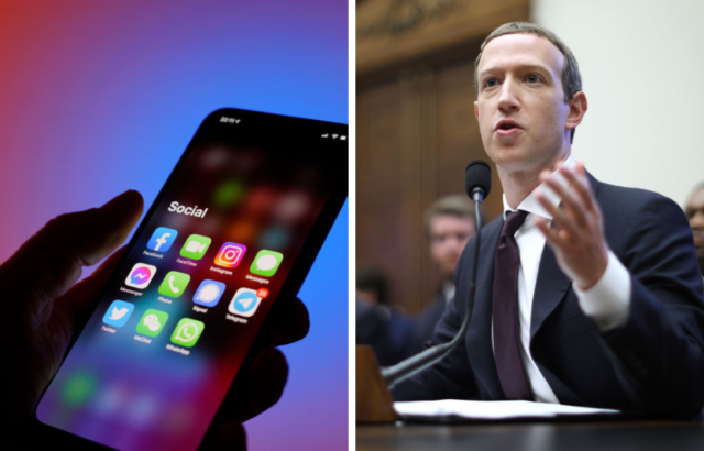 Side by side images of a smartphone and Facebook CEO Mark Zuckerberg