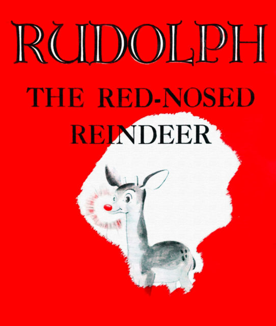 Red cover that reads "Rudolph the Red-Nosed Reindeer" with a reindeer in the middle.
