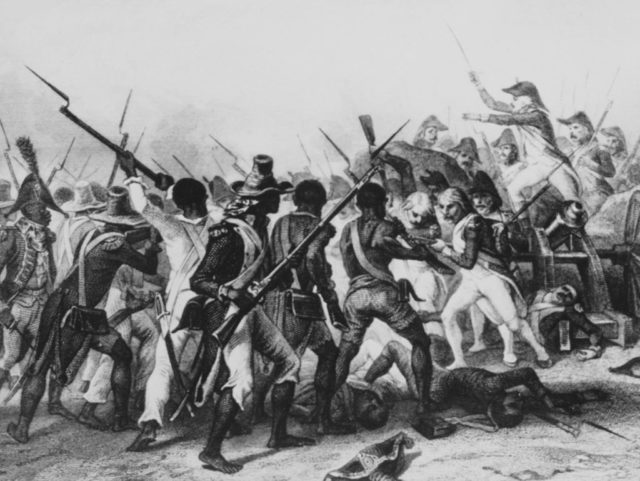 A drawing showing a battle during the Haitian Revolution