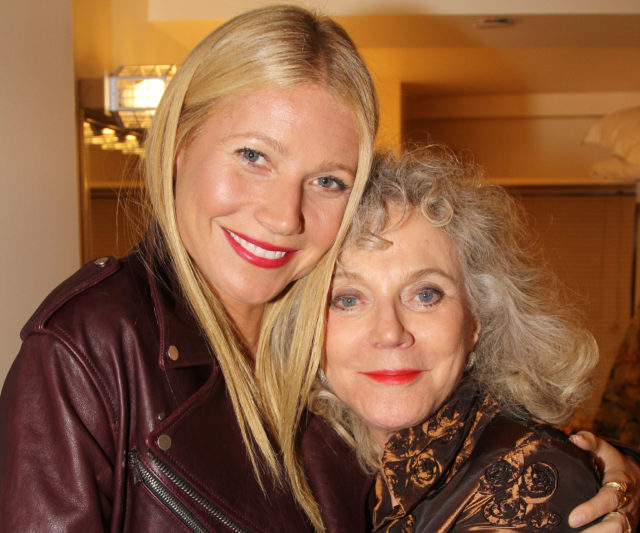 Headshot of Gwenyth Paltrow and Blythe Danner hugging and smiling