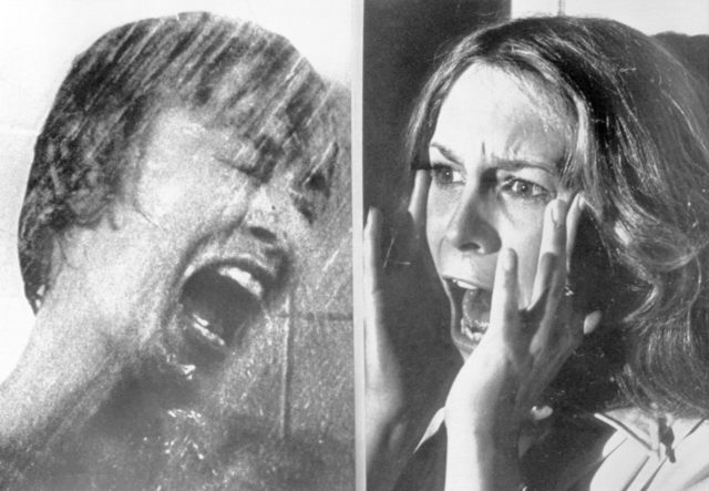 Photos of Janet Leigh screaming in "Psycho" and daughter Jamie Lee Curtis screaming in "Halloween"