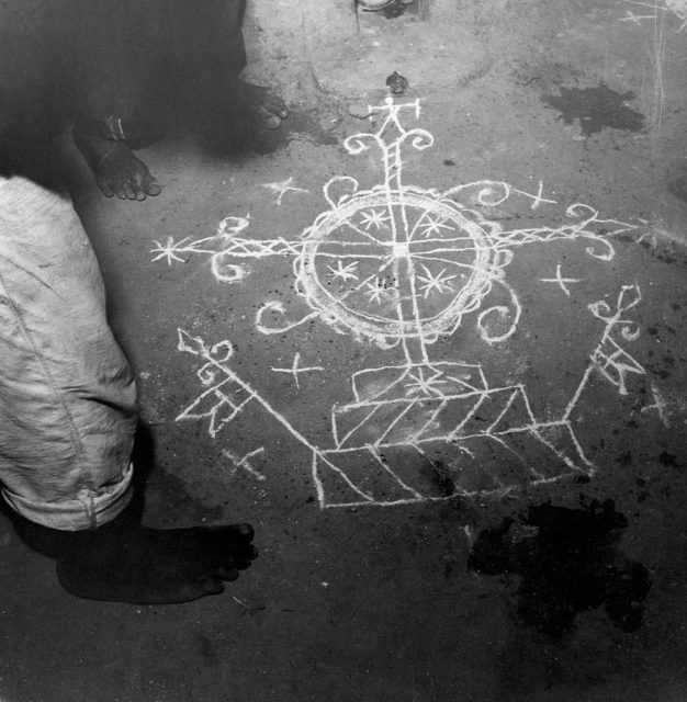 A voodoo sigil drawn on the floor for a ritual