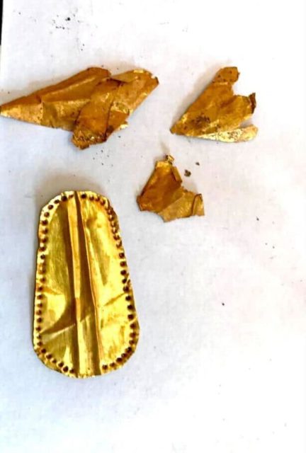 Gold tongues and leaves placed on a white table