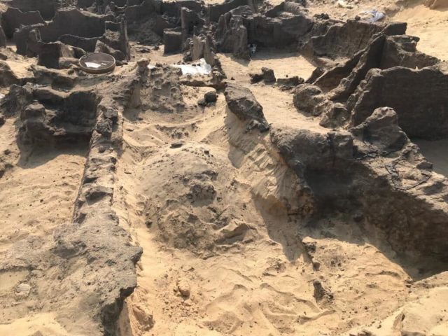 Aerial view of the Qwaisana Archaeological Compound