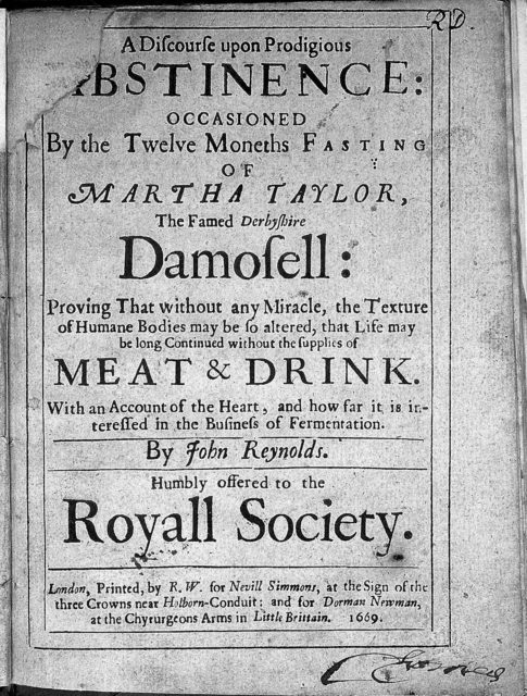 A paper about the fasting of the Derbyshire Damsel 