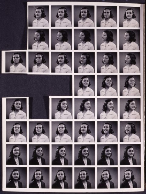Sheet of multiple photos of Margot Frank.