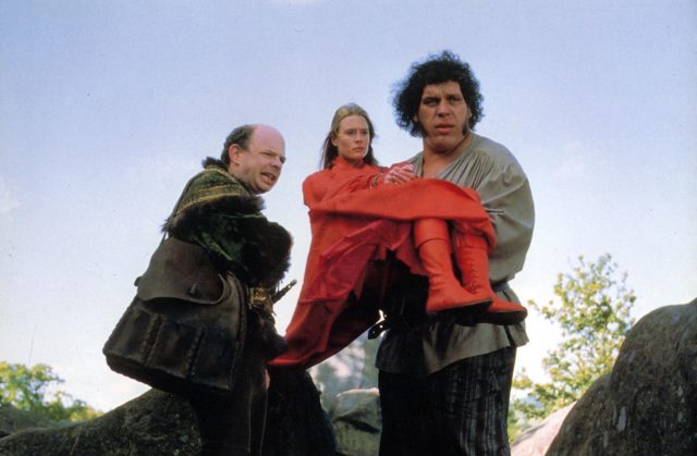 Andre carrying Robin Wright on the set of 'The Princess Bride'