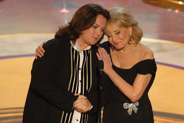 Rosie O'Donnell and Barbara Walters present an award at the Emmys