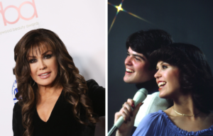 Side by side photos of Marie Osmond in 2019 and Marie and Donny Osmond in 1970