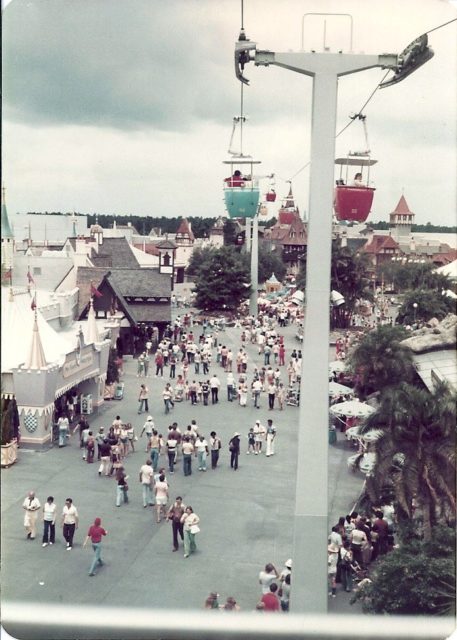 View of the Disney park from a gondola on the Skyway ride.