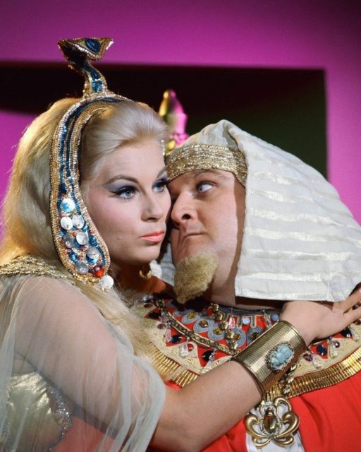 Grace Lee Whitney and Victor Buono dressed in Egyptian costumes.