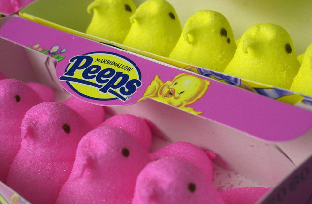 Box of pink and yellow peeps