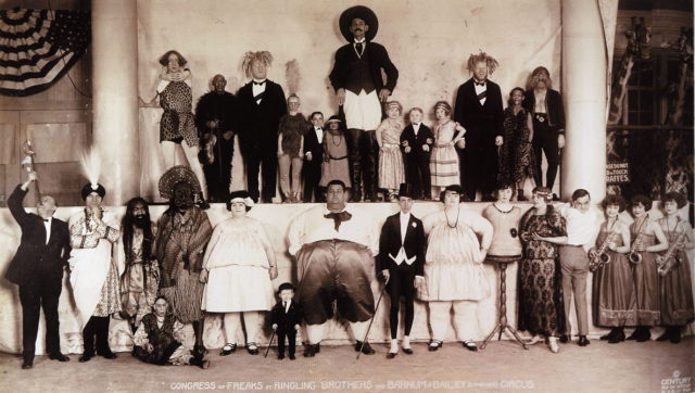 A photo of sideshow performers in the 1924 Ringling Brothers circus