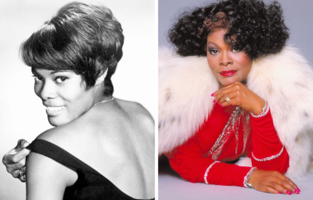 Side by side images of Dionne Warwick in 1963 and 1985