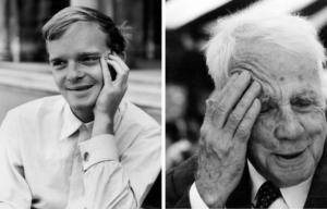 Side by side images of a young Truman Capote and Robert Frost