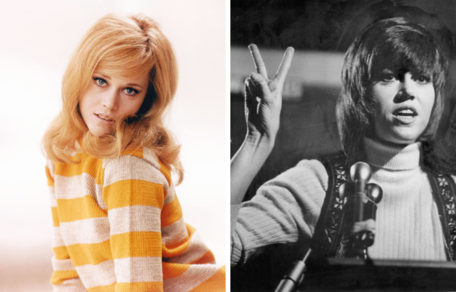 Side by side images of Jane Fonda in 1965 and 1970