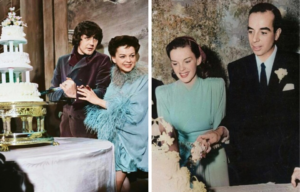 Side by side photos of Judy Garland marrying Mickey Deans and Vincente Minnelli.