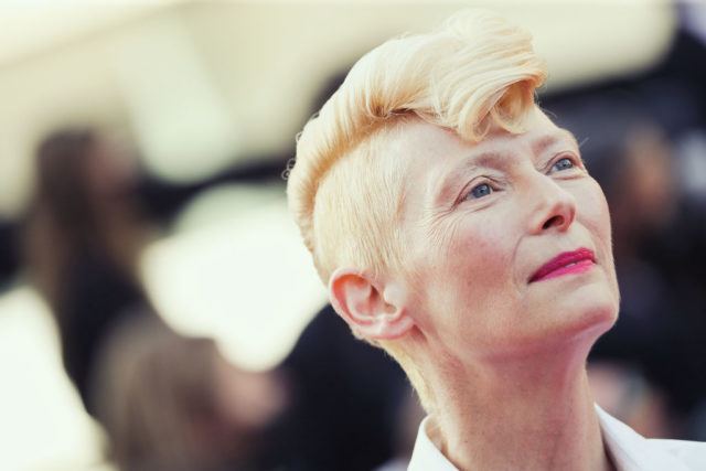 Tilda Swinton with a blonde up-do