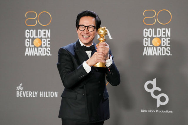 Ke Huy Quan with his Golden Globe in 2023