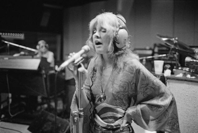 Stevie Nicks singing in a recording studio