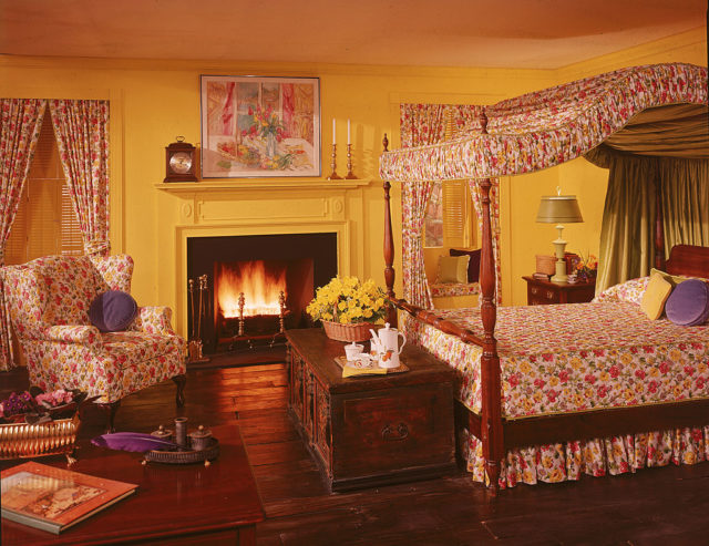 Bedroom with matching floral fabrics
