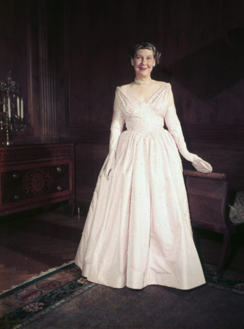 Mamie Eisenhower in a white gown