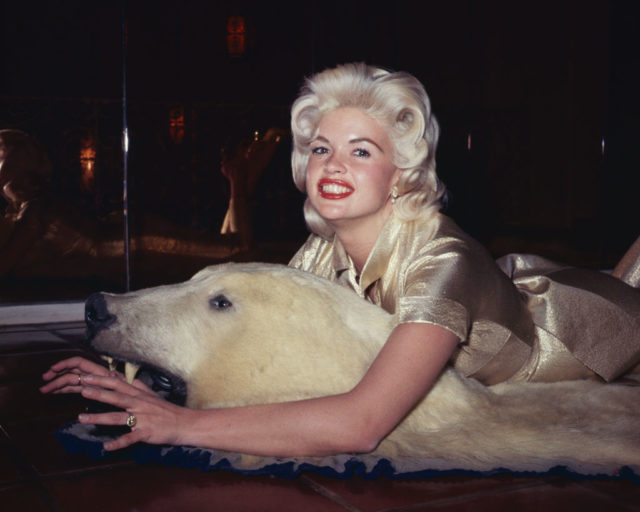 Jayne Mansfield on a polar bear rug