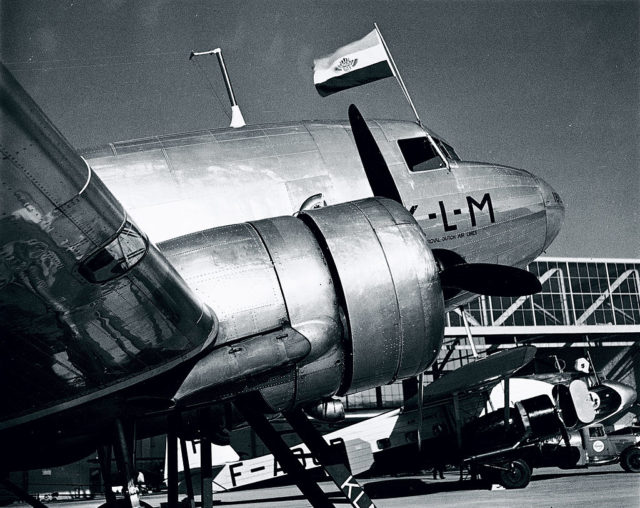 Side view of a Douglas DC-3 of the KLM Airline.
