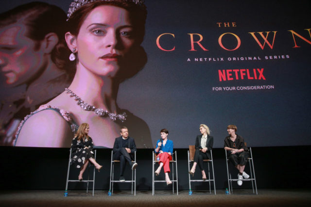 The cast of The Crown speaking at a panel discussion