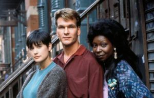 Headshot of Demi Moore, Patrick Swayze, and Whoopi Goldberg on set of 'Ghost'
