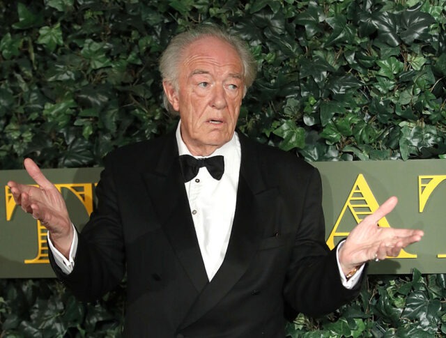 Michael Gambon standing on a red carpet