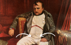 Portrait of Napoleon Bonaparte with arrows pointing to his private area