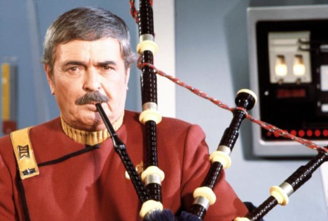 James Doohan playing the bagpipes